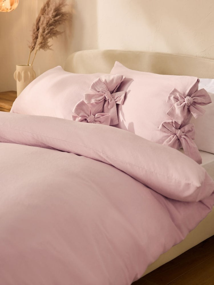 Next Uk Light Pink Supersoft 100% Brushed Cotton Duvet Cover Bow Tie Edge