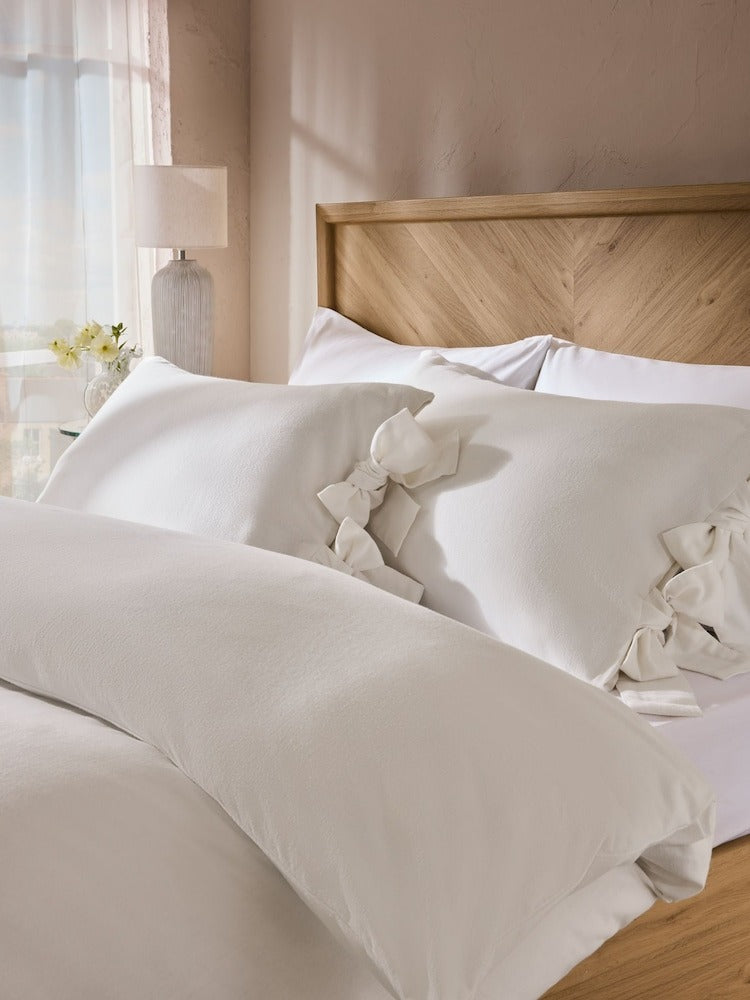 Next Uk Light Pink Supersoft 100% Brushed Cotton Duvet Cover Bow Tie Edge