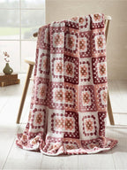 Catherine Lansfield Pink Crochet PRINT Blanket Throw (130x170cm)