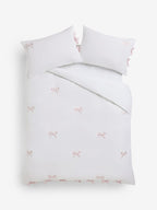 Next Uk White/Pink Bow Embroidered Duvet Cover and Pillowcase Set B65-776