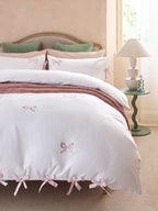 Next Uk White/Pink Bow Embroidered Duvet Cover and Pillowcase Set B65-776