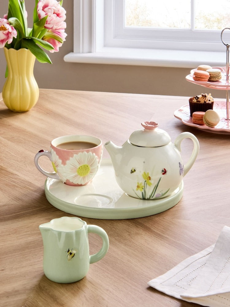Next Uk Multi Floral Print Wildlife Tea for One Teacup Teapot Milk Jug and Tray Set E17-950