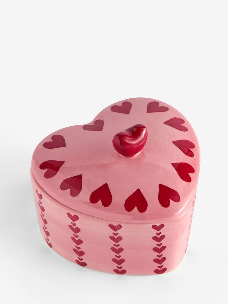 Next Uk Pink Ceramic Heart Trinket Pot (Height 8cm Diameter 9.5cm)