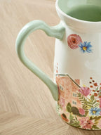 Next Uk White/Pink House Scene Jug Vase E05-693