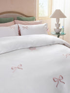 Next Uk White/Pink Bow Embroidered Duvet Cover and Pillowcase Set B65-776