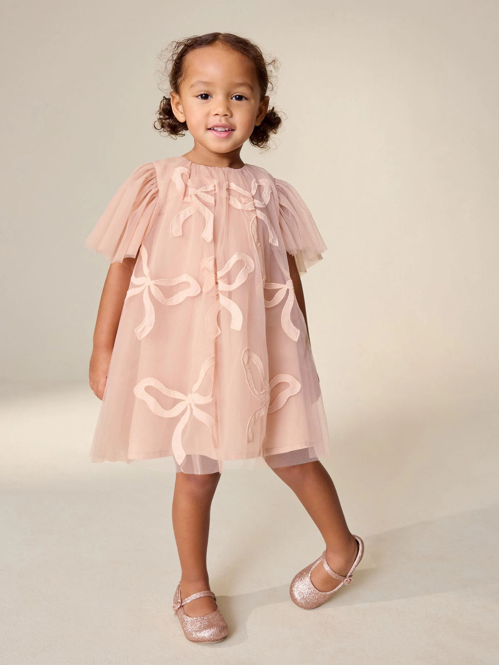 Preorder Next Uk Pink Bows Angel Sleeve Mesh Dress (3mths-7yrs)
