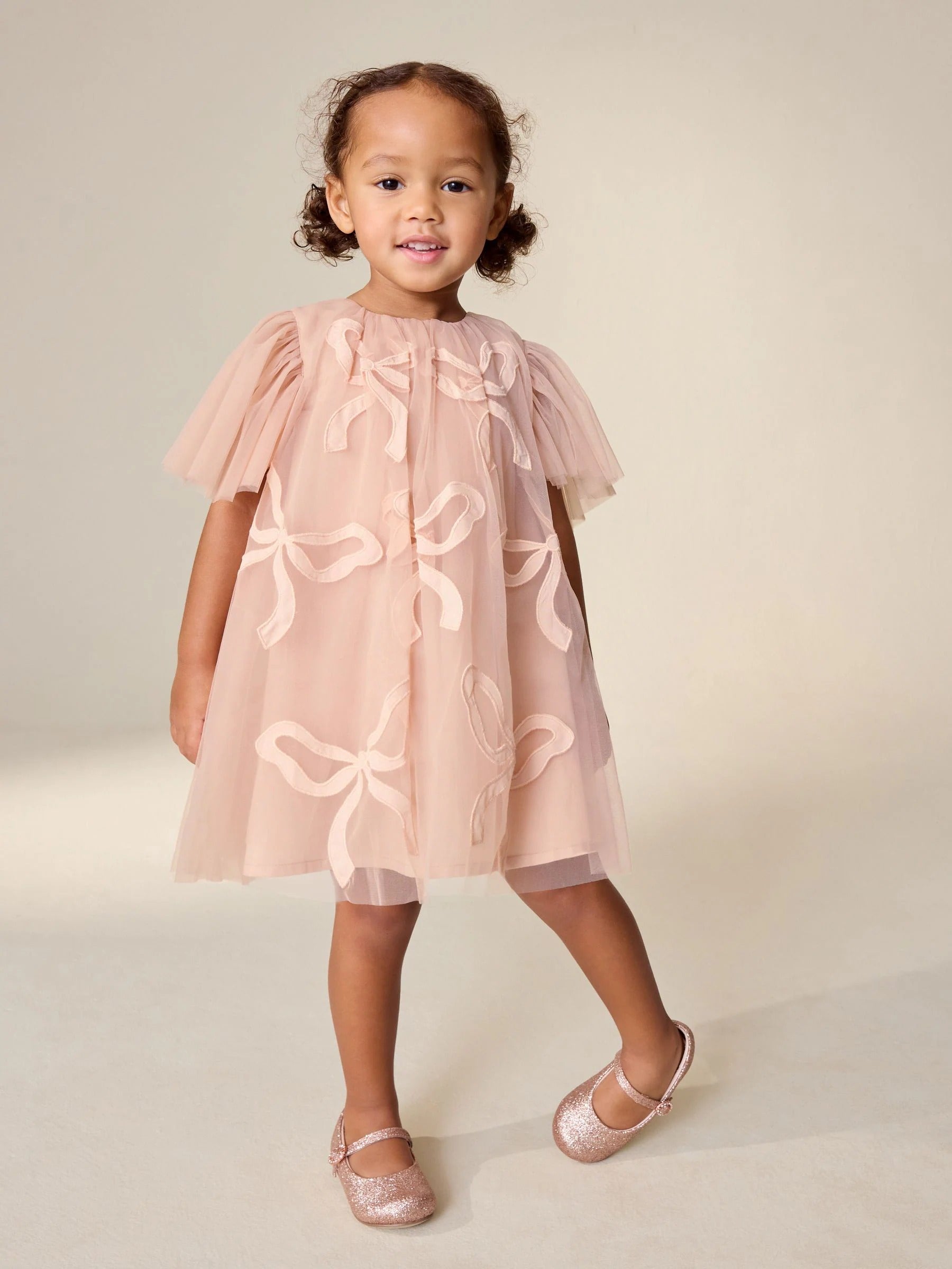 Preorder Next Uk Pink Bows Angel Sleeve Mesh Dress (3mths-7yrs)