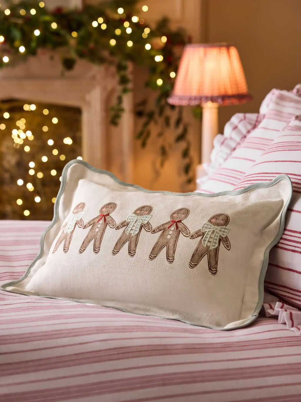 Natural Christmas Gingerbread Embroidered 30 X 50cm Cushion