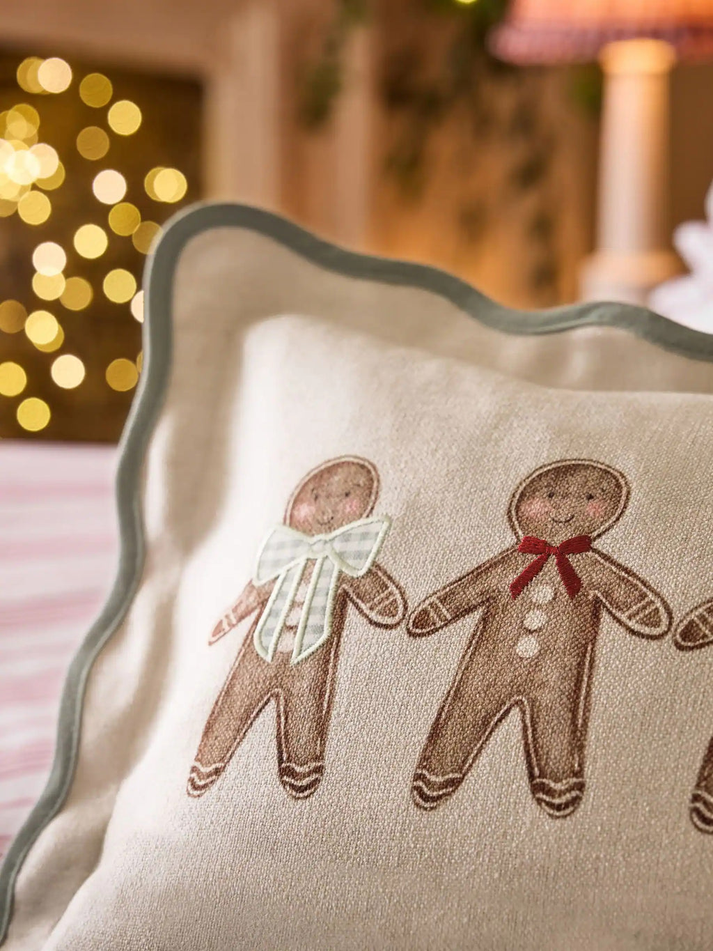 Natural Christmas Gingerbread Embroidered 30 X 50cm Cushion