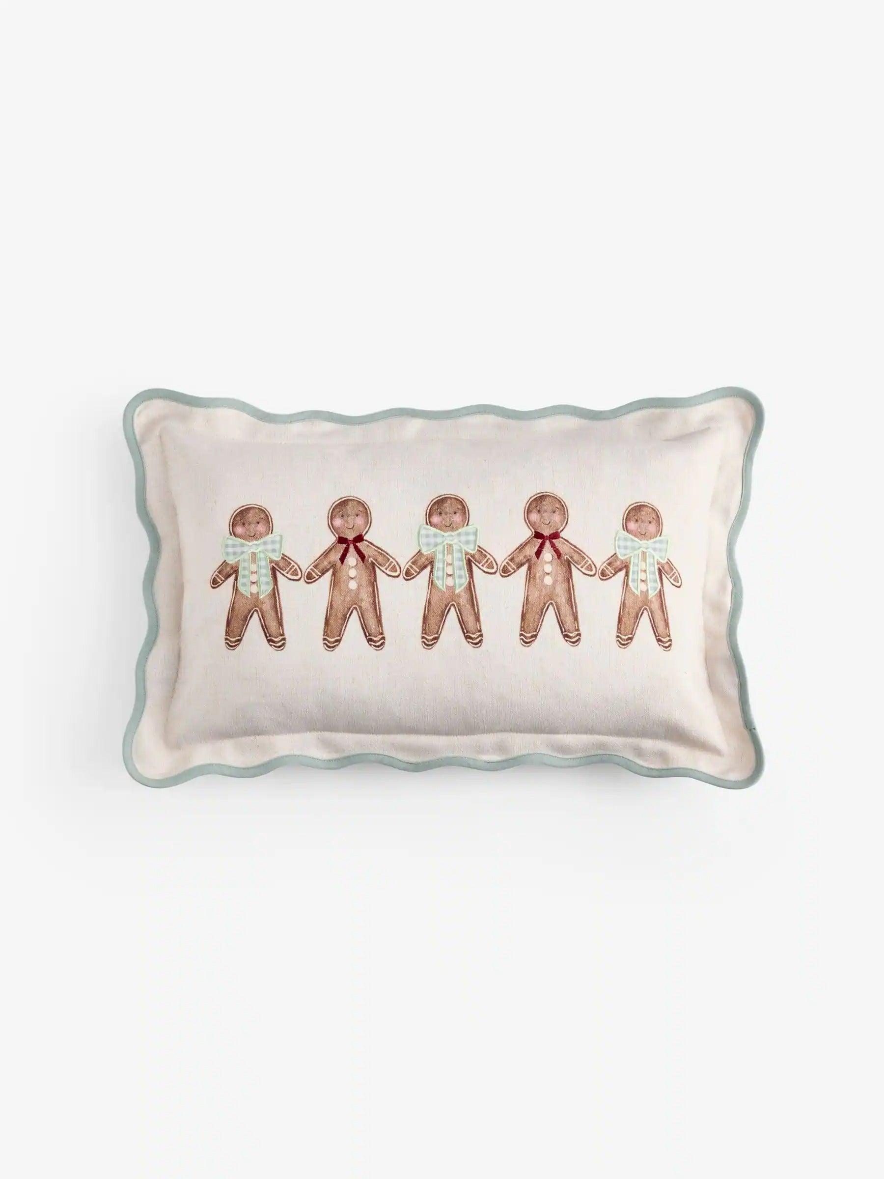 Natural Christmas Gingerbread Embroidered 30 X 50cm Cushion