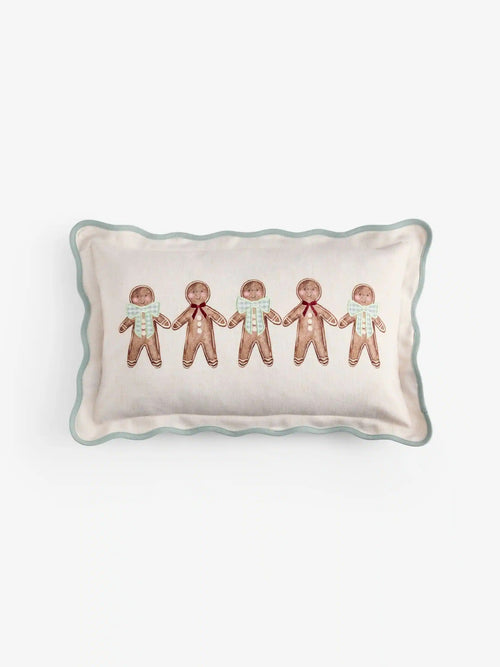 Natural Christmas Gingerbread Embroidered 30 X 50cm Cushion