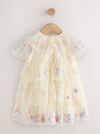 Preorder Next Uk Cream Embroidered Mesh Dress (3mths-7yrs)