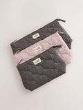 Preorder self. Grey/Baby Pink Quilted Travel Pouch 3 Pack