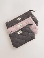 Preorder self. Grey/Baby Pink Quilted Travel Pouch 3 Pack