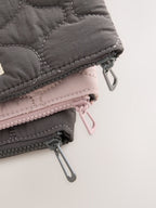 Preorder self. Grey/Baby Pink Quilted Travel Pouch 3 Pack