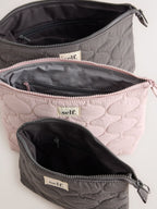 Preorder self. Grey/Baby Pink Quilted Travel Pouch 3 Pack