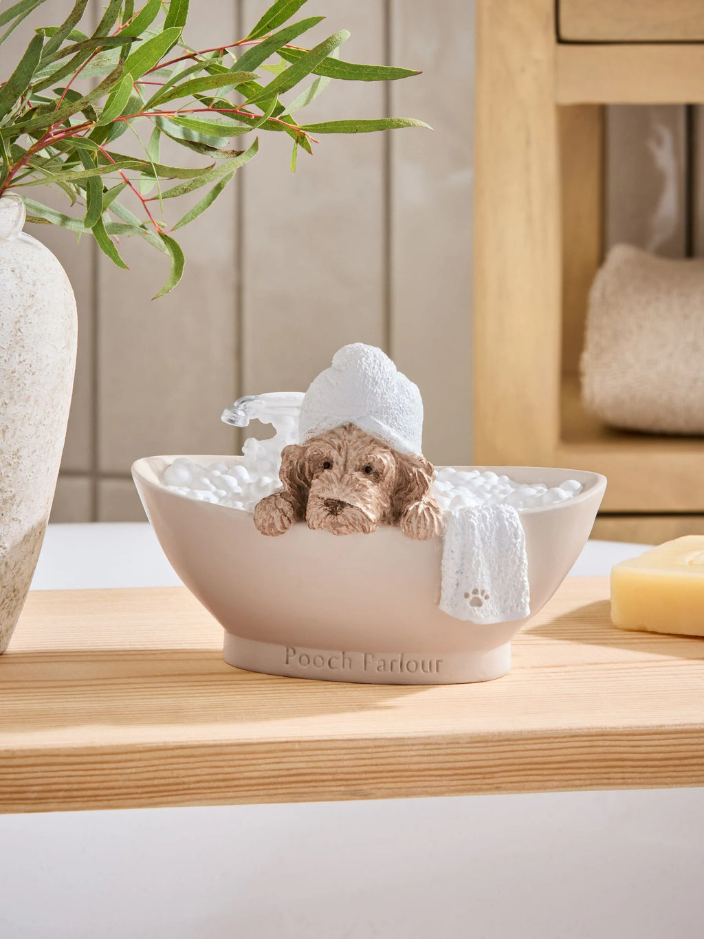 Natural Cockapoo in the Bath Ornament (H=10cm)