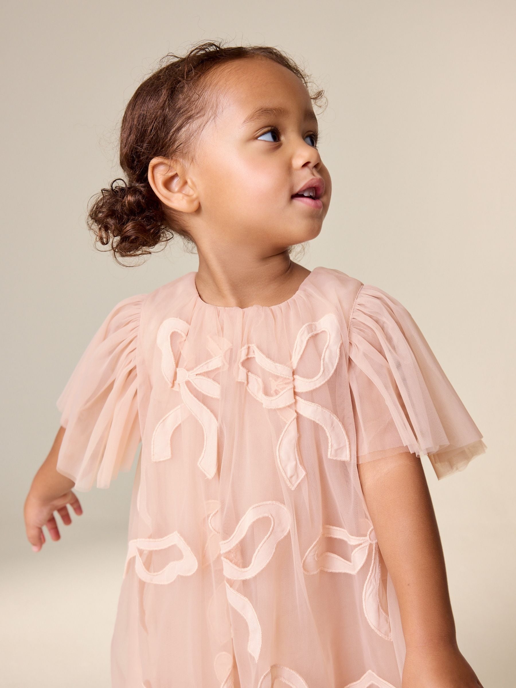 Preorder Next Uk Pink Bows Angel Sleeve Mesh Dress (3mths-7yrs)