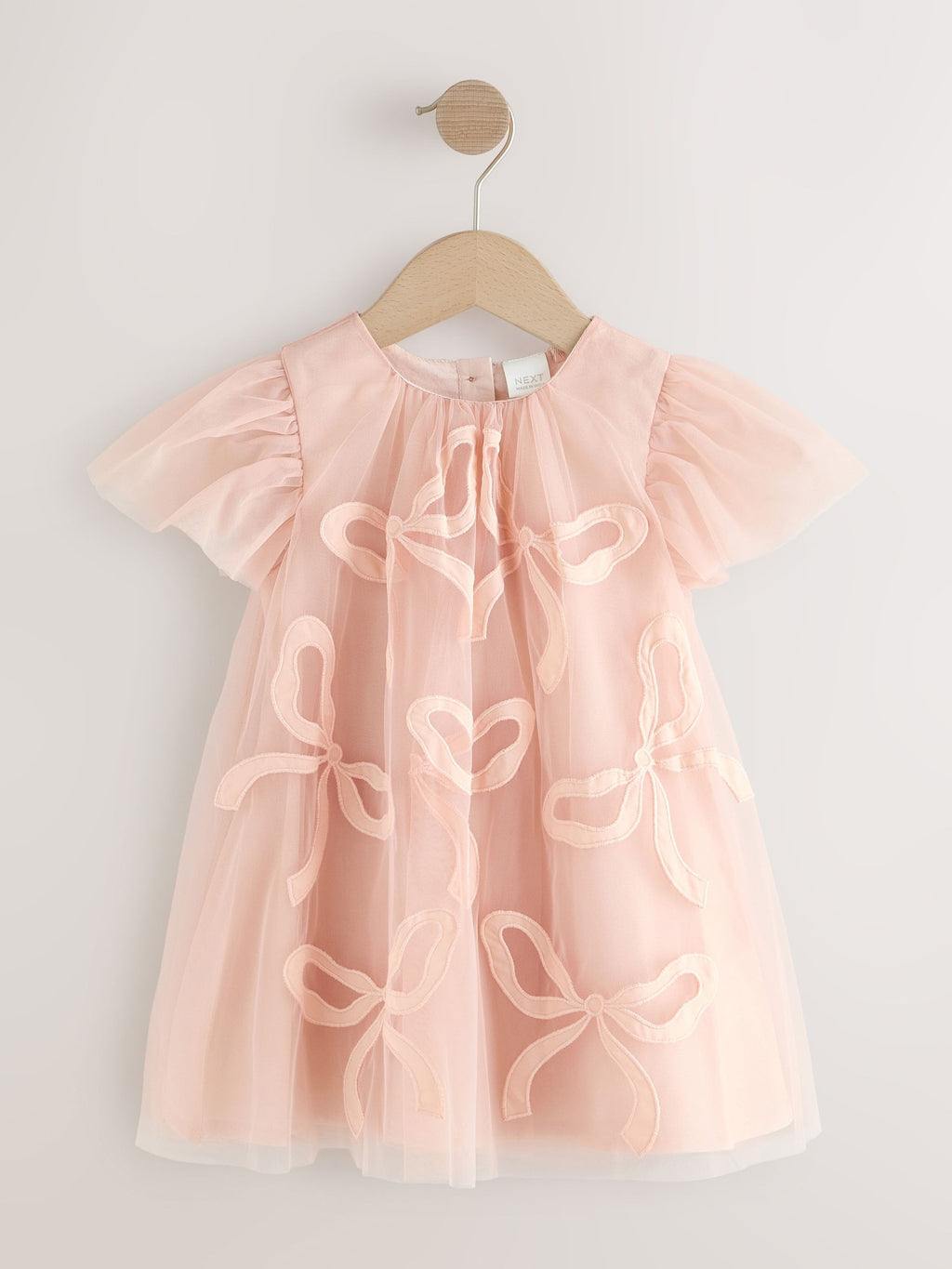 Preorder Next Uk Pink Bows Angel Sleeve Mesh Dress (3mths-7yrs)