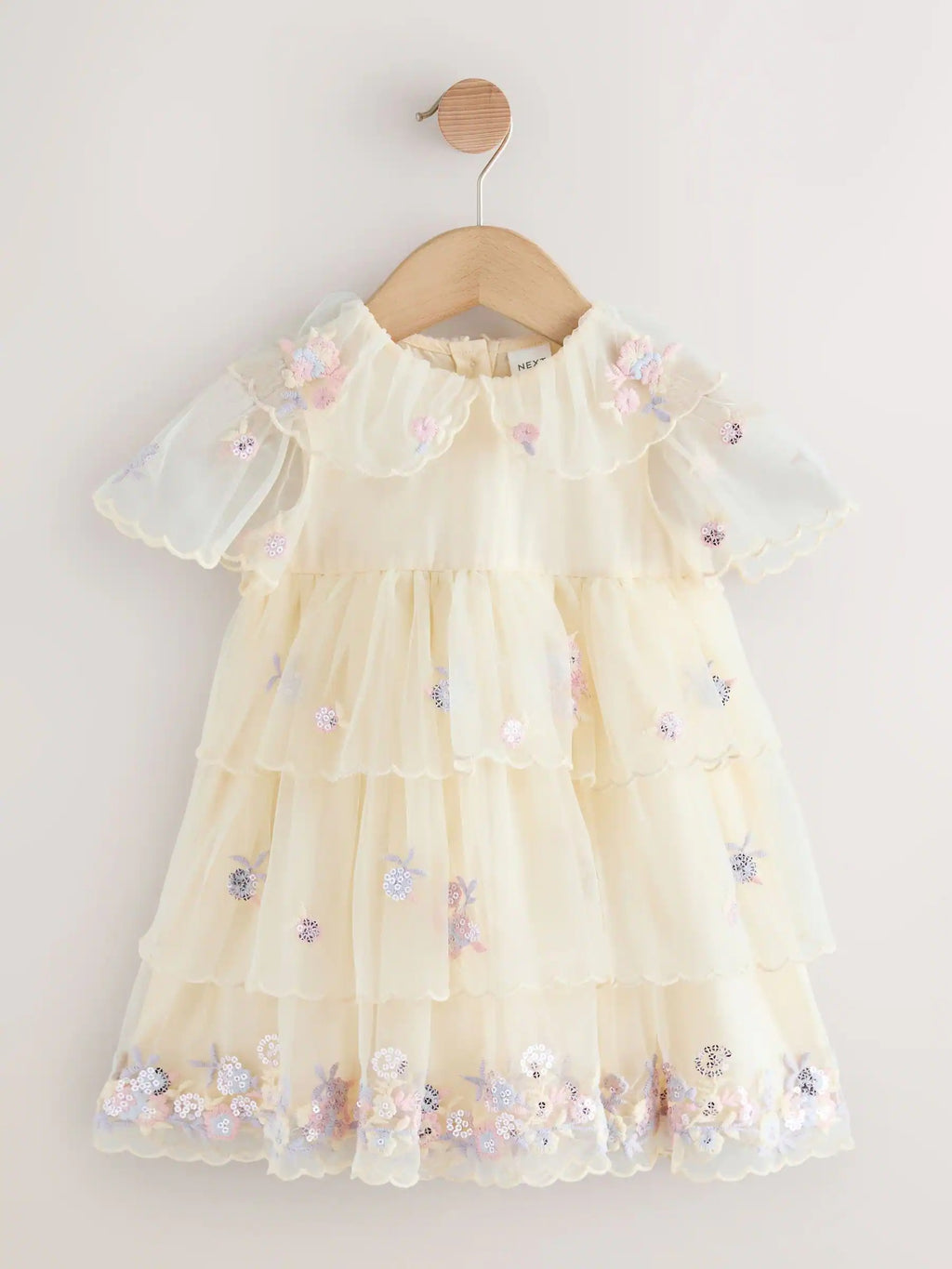 Preorder Next Uk Cream Embroidered Mesh Dress (3mths-7yrs)