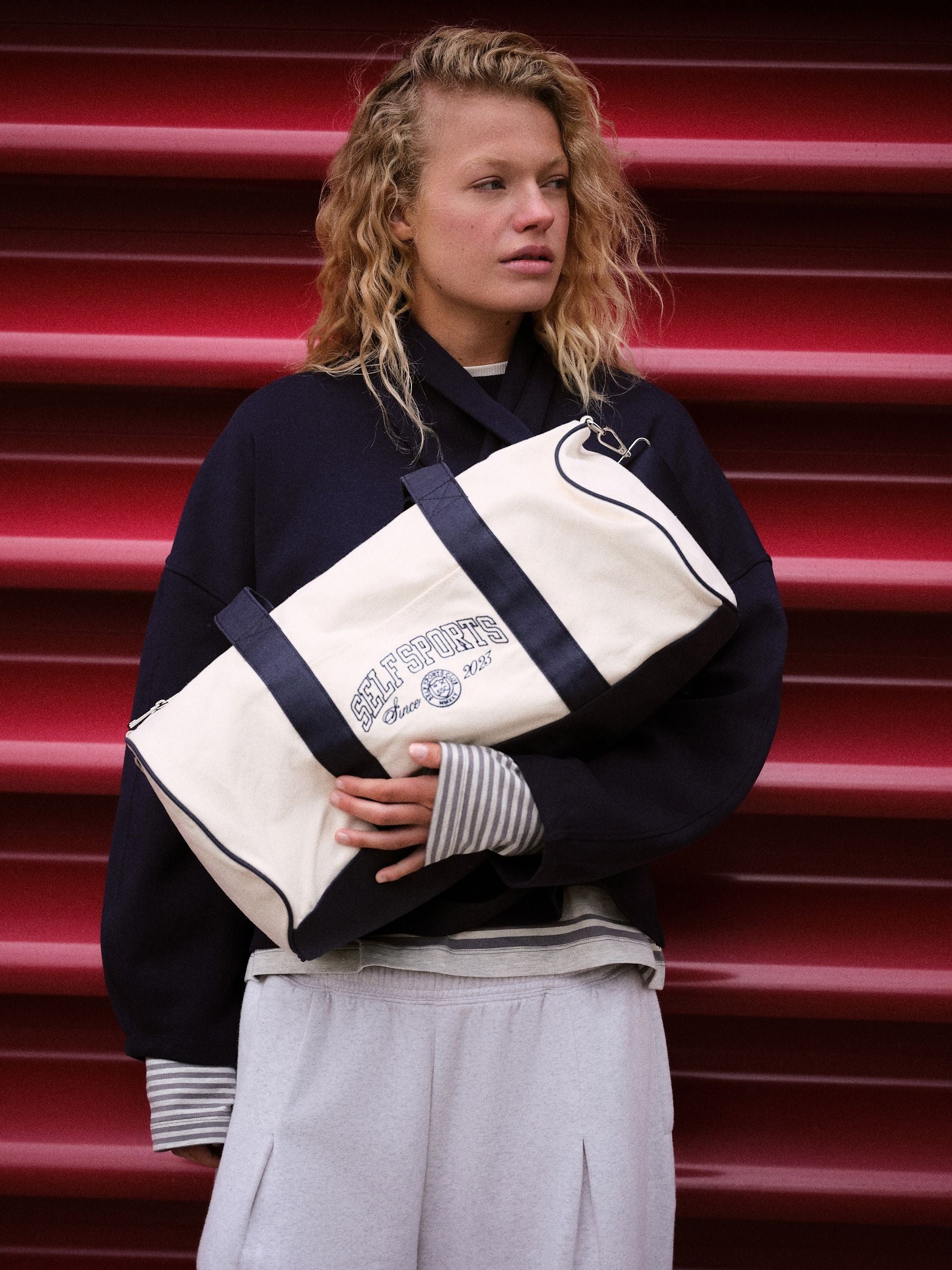 self. Ecru Large Gym Duffle Bag