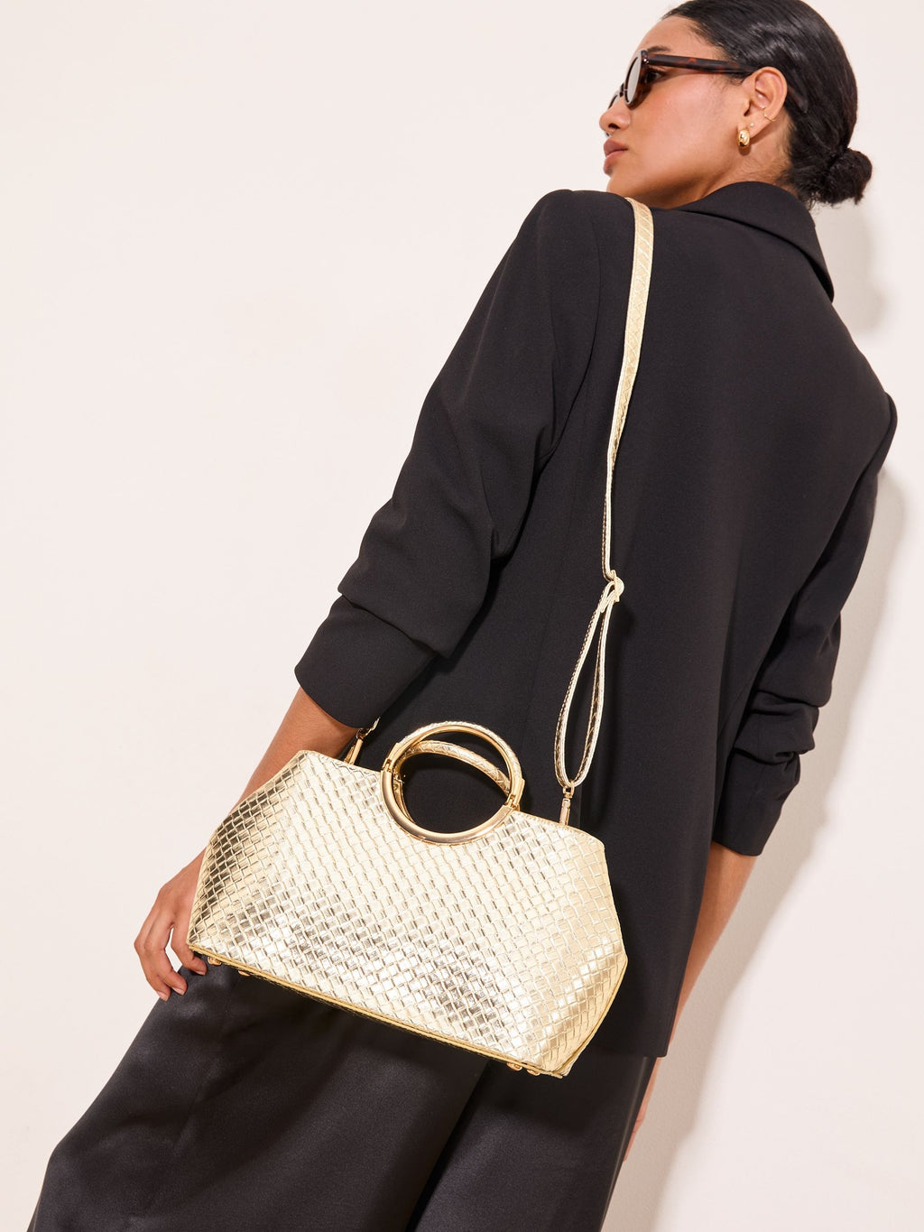 Preorder Lipsy Gold Weave Top Handle Tote Bag