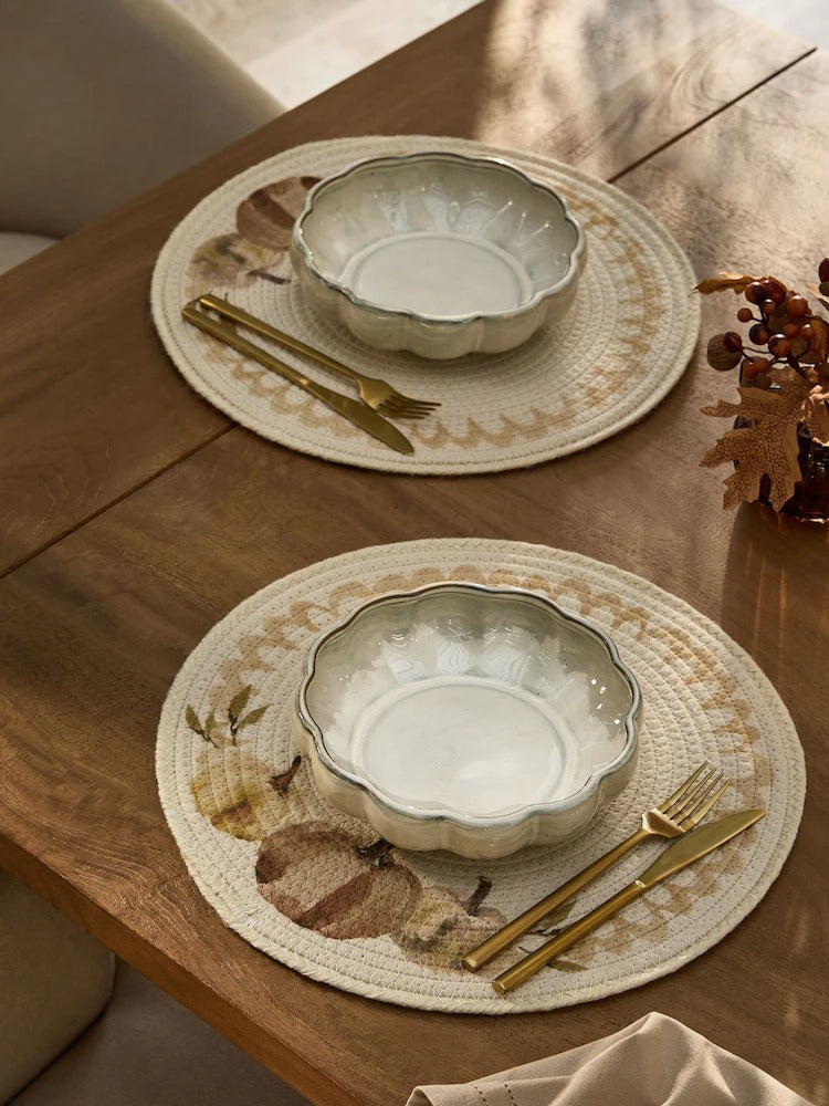 Preorder Set of 2 Natural Autumnal Pumpkin Pasta Bowls Height 5.5cm  Width 21cm  Depth 21cm