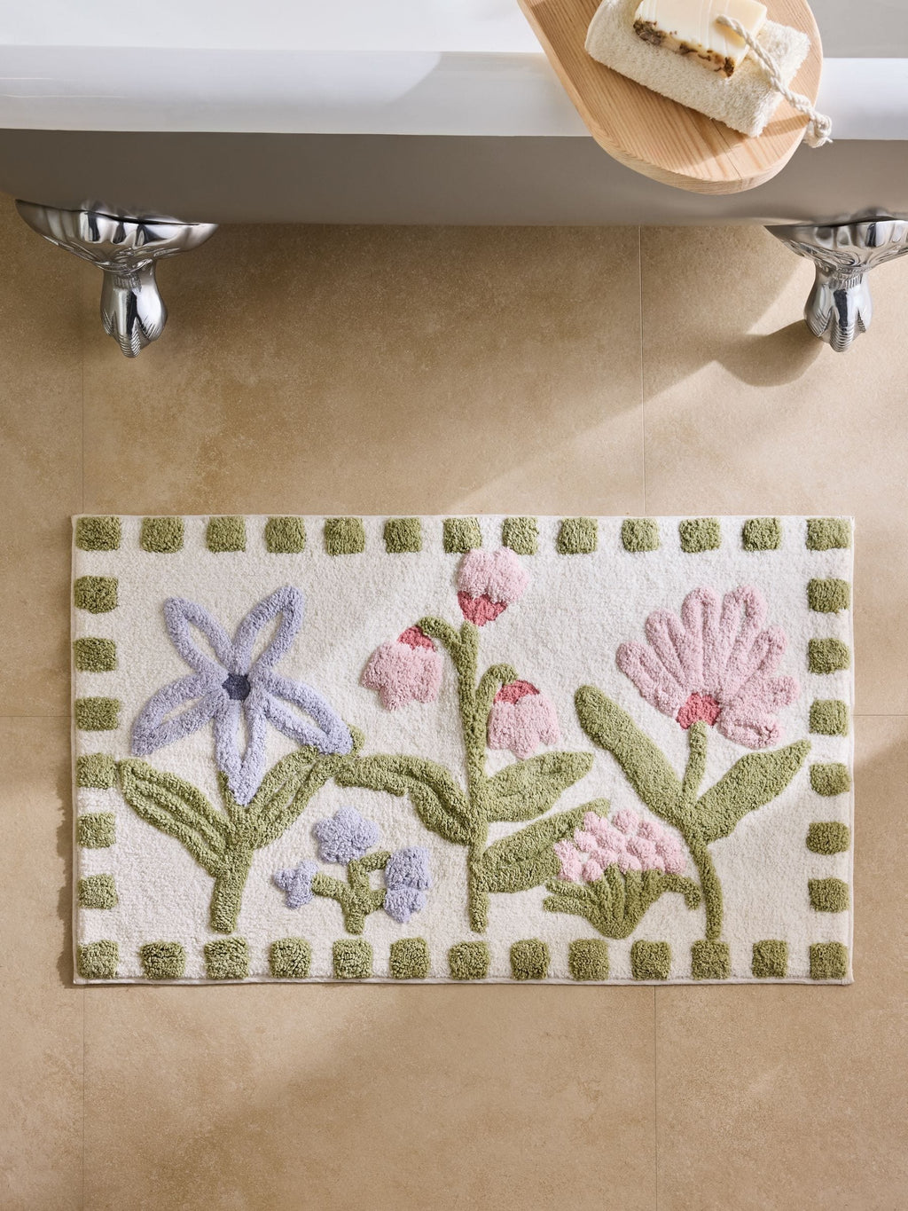 Multi Water Colour Floral Print Bath Mat
