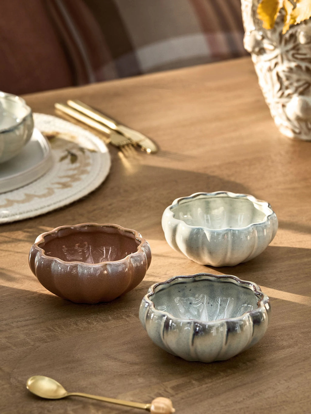 Preorder Set of 3 Natural Pumpkin Dip Bowls (Height 5cm  Width 12cm  Depth 12cm)