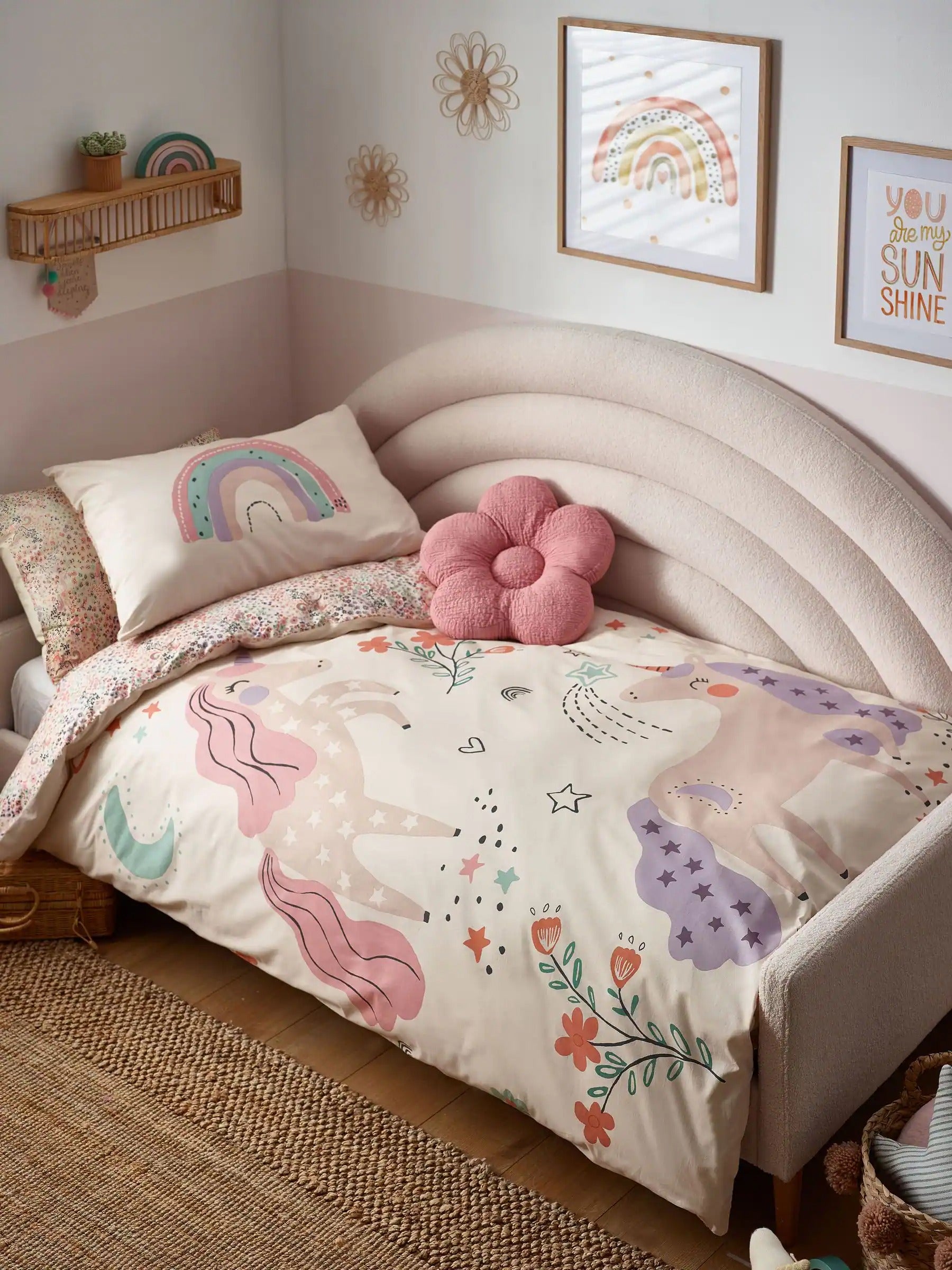 Preorder Natural Scandi Unicorn Reversible Duvet Cover And Pillowcase Set