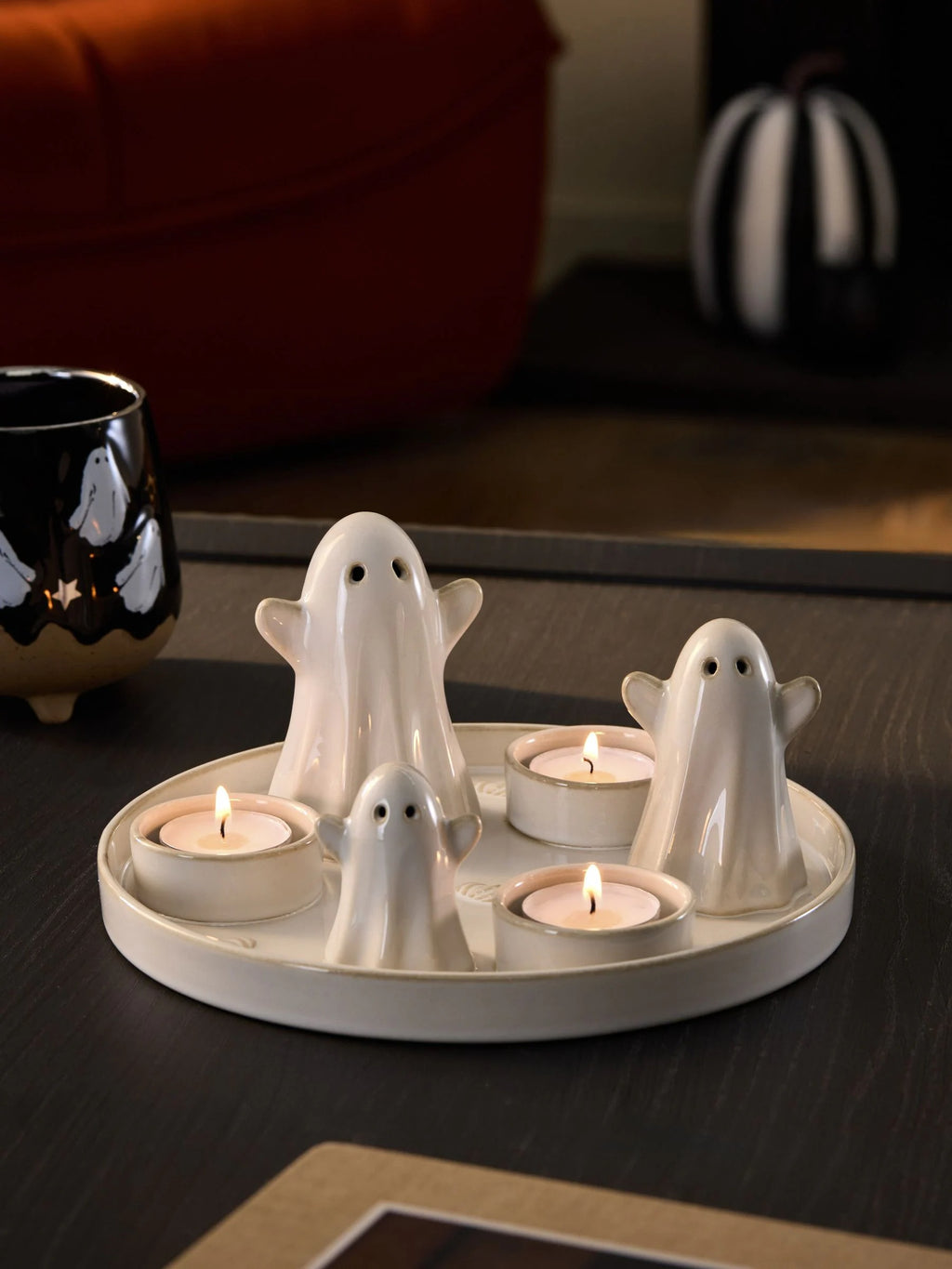 Preorder Cream Ceramic Halloween Ghosts Tealight Candle Holder Plate