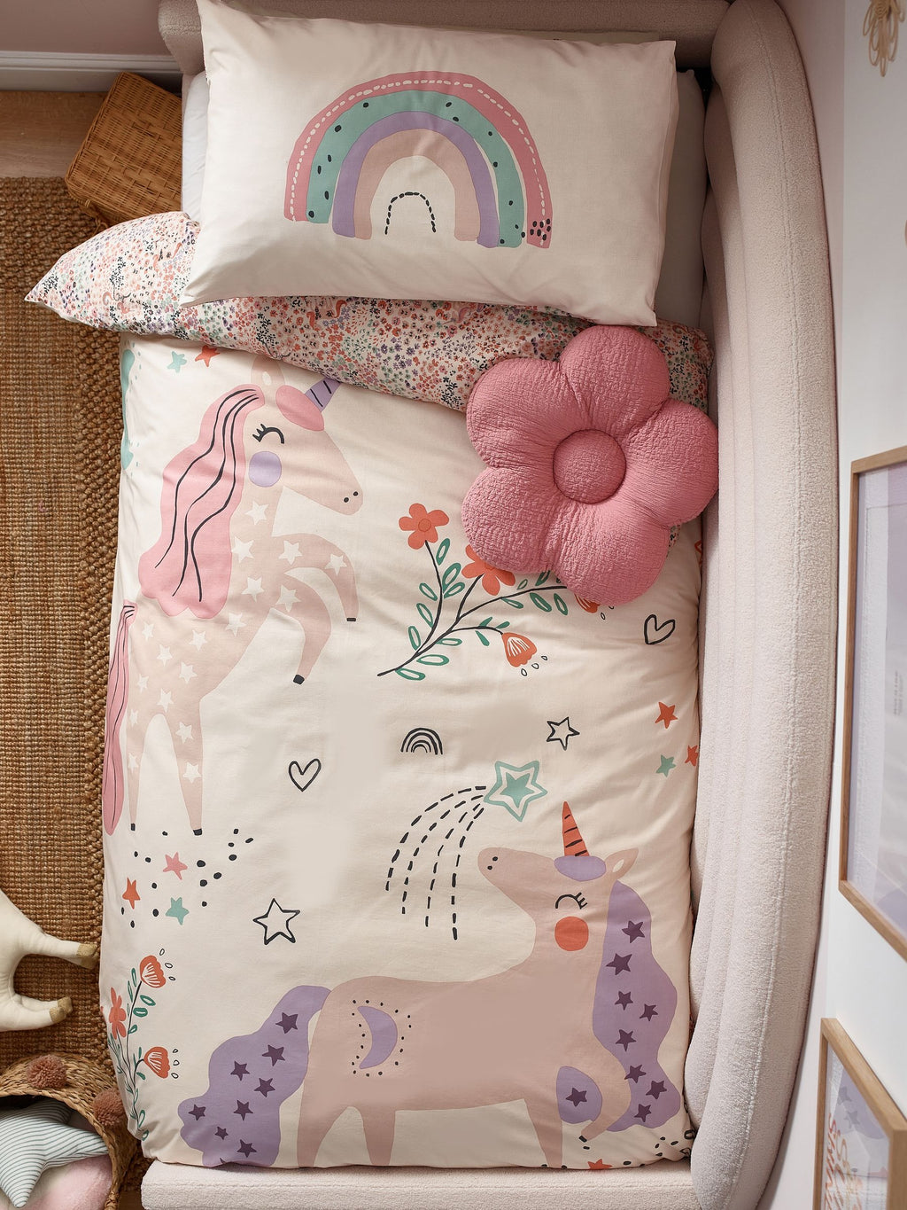 Preorder Natural Scandi Unicorn Reversible Duvet Cover And Pillowcase Set