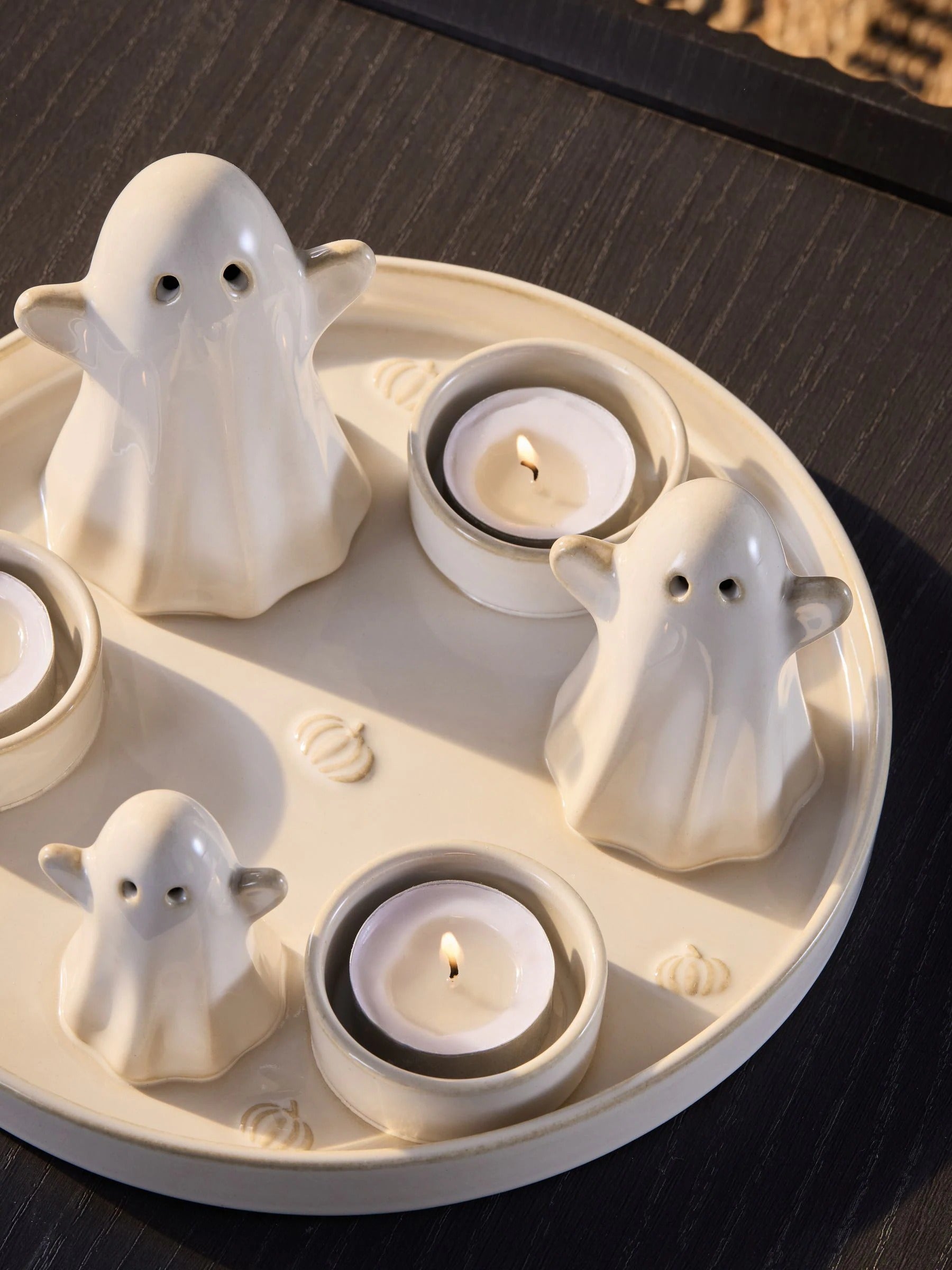 Preorder Cream Ceramic Halloween Ghosts Tealight Candle Holder Plate