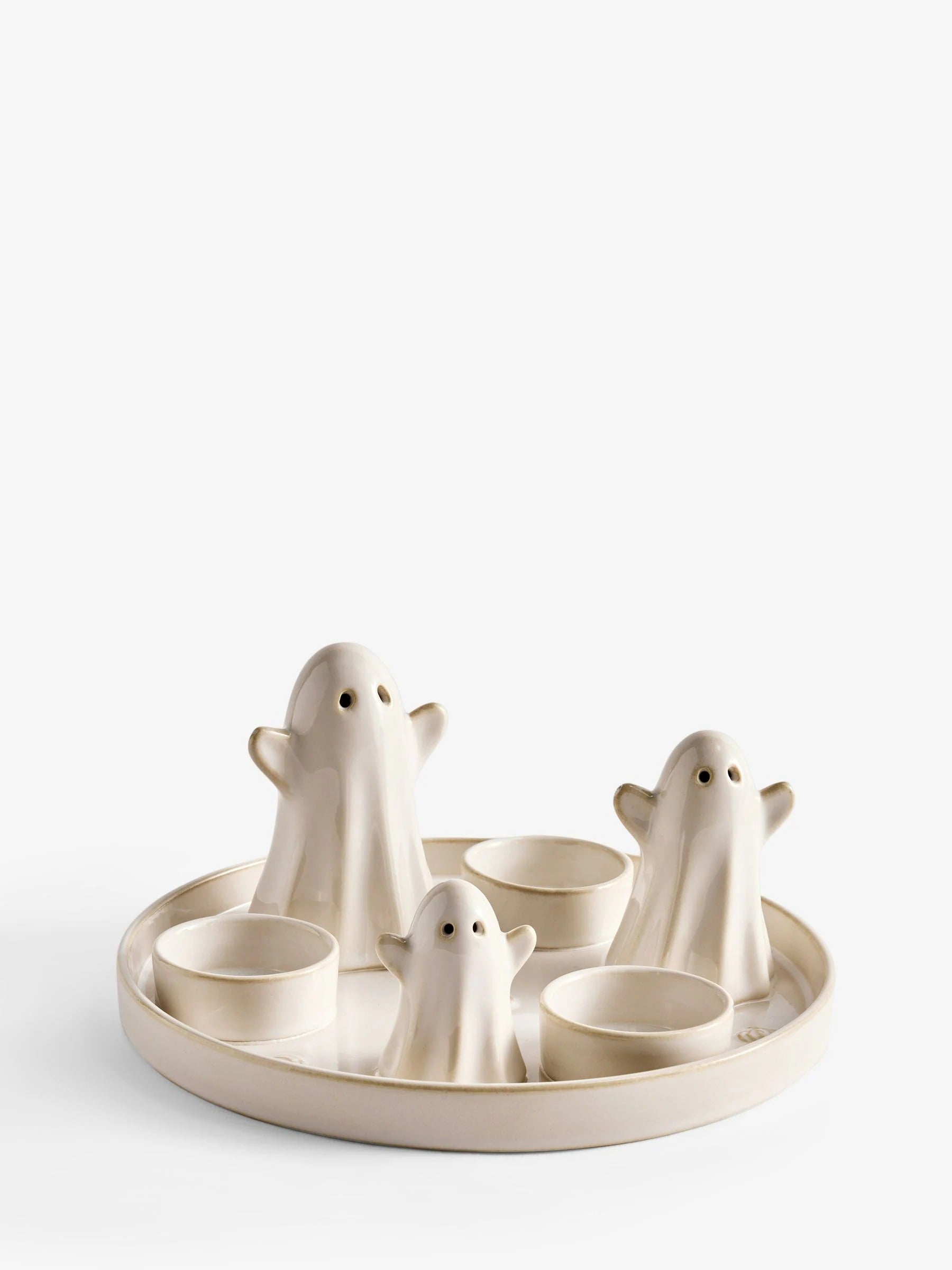 Preorder Cream Ceramic Halloween Ghosts Tealight Candle Holder Plate