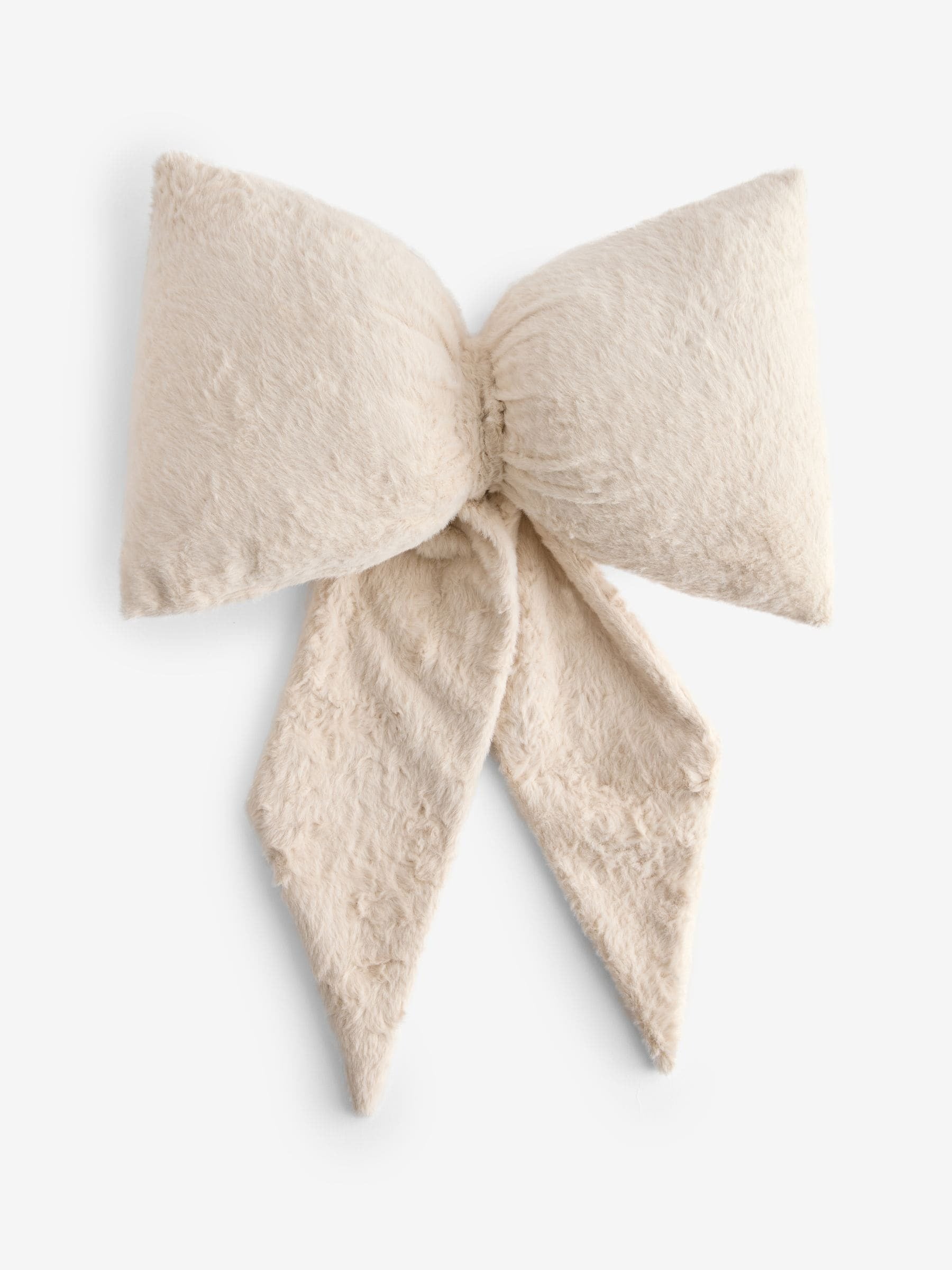 Natural 3D Faux Fur Bow Cushion Height 30cm  Width 40cm  Depth 10cm