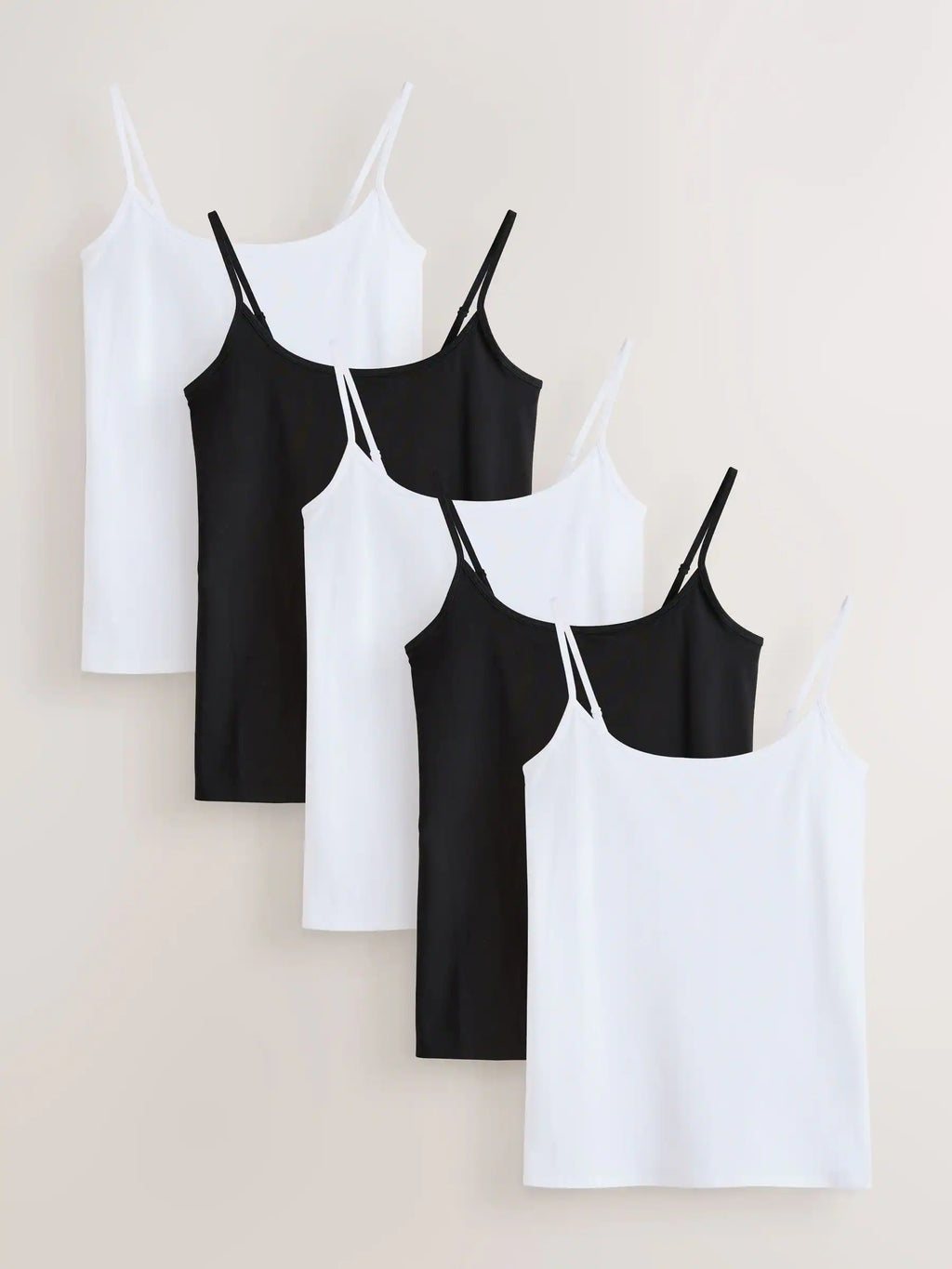 Next Uk White/Black Thin Strap Vests 5 Pack