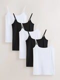 Next Uk White/Black Thin Strap Vests 5 Pack