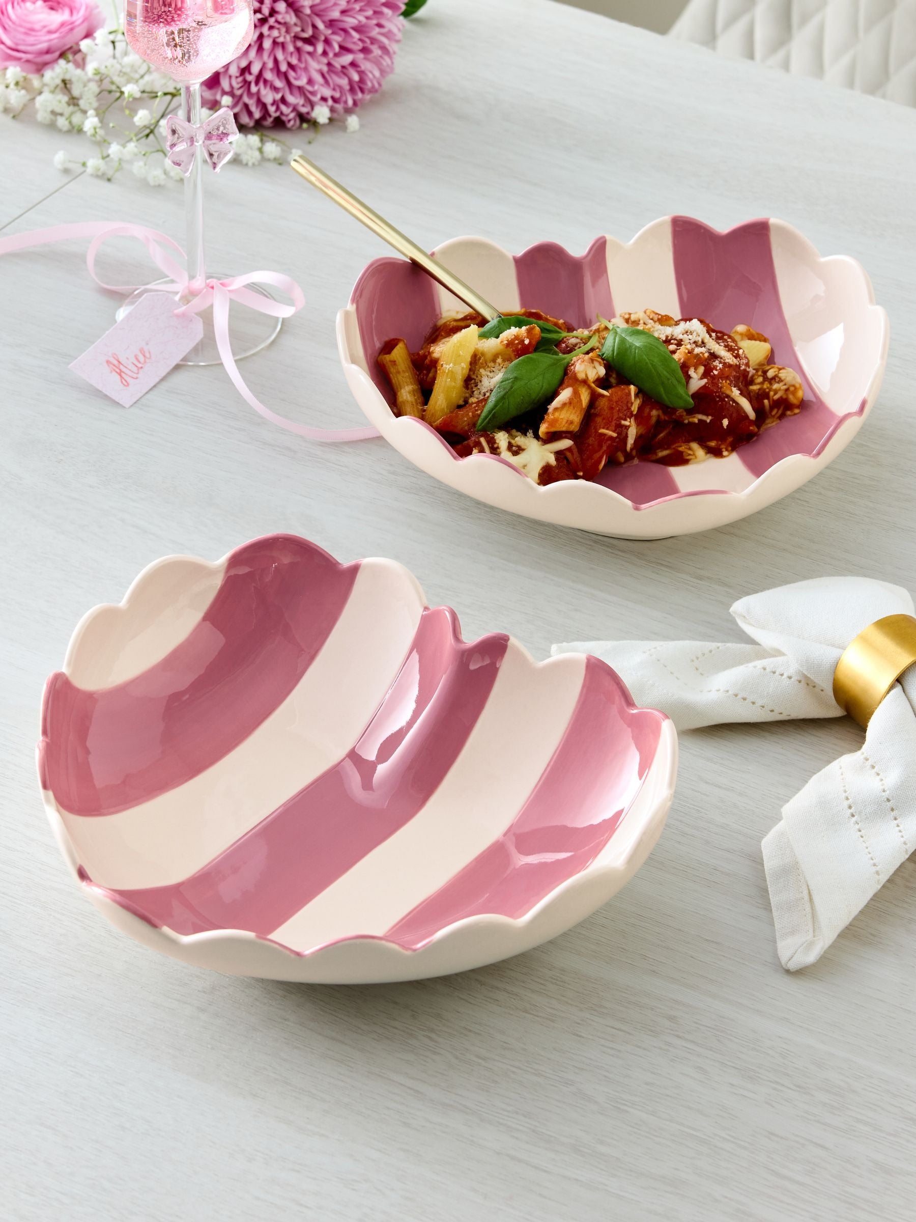 Next Uk Set of 2 Pink and White Heart Pasta Bowls