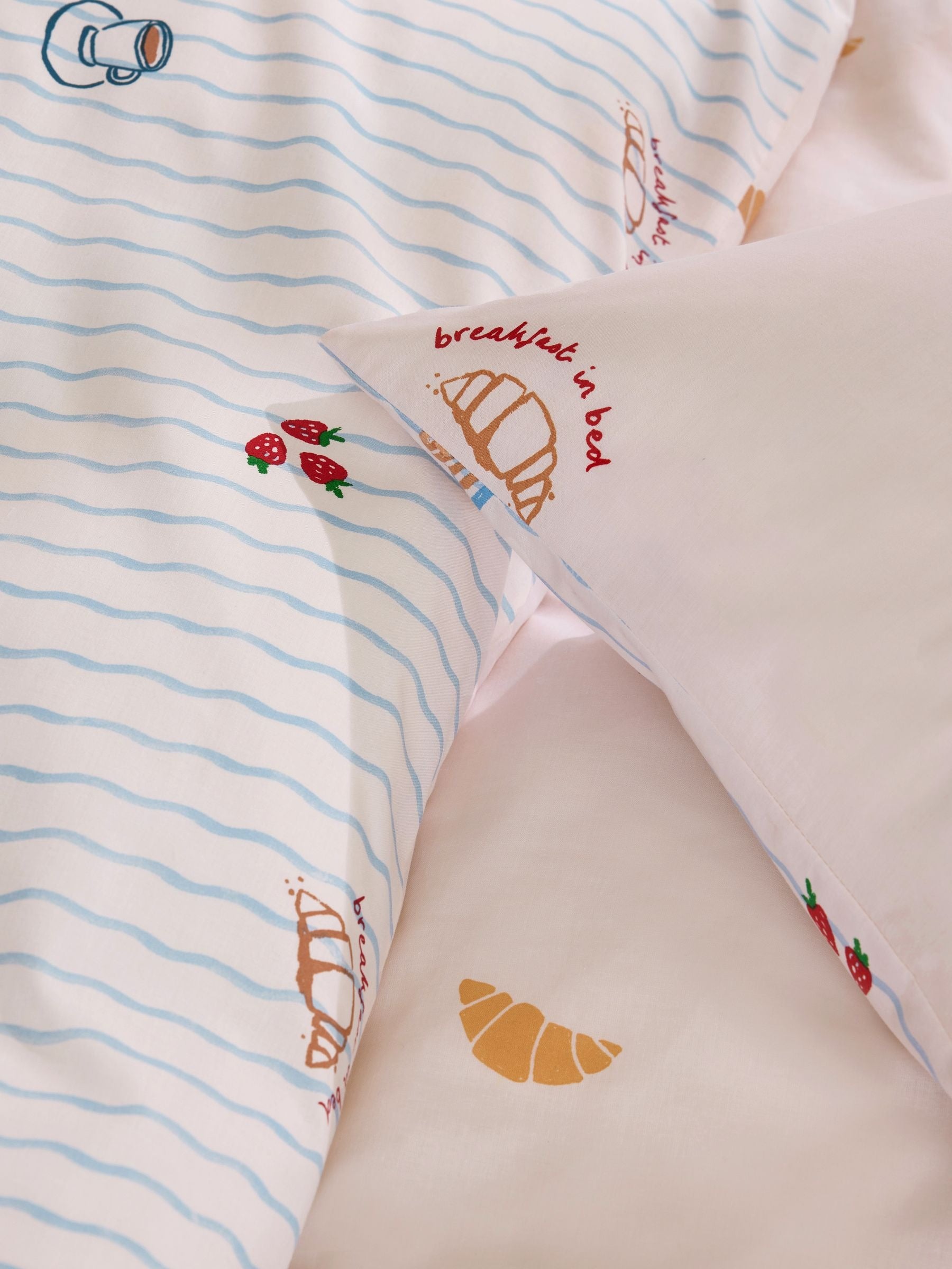 Next Uk Blue/Natural Breakfast In Bed Reversible Duvet Cover and Pillowcase Set