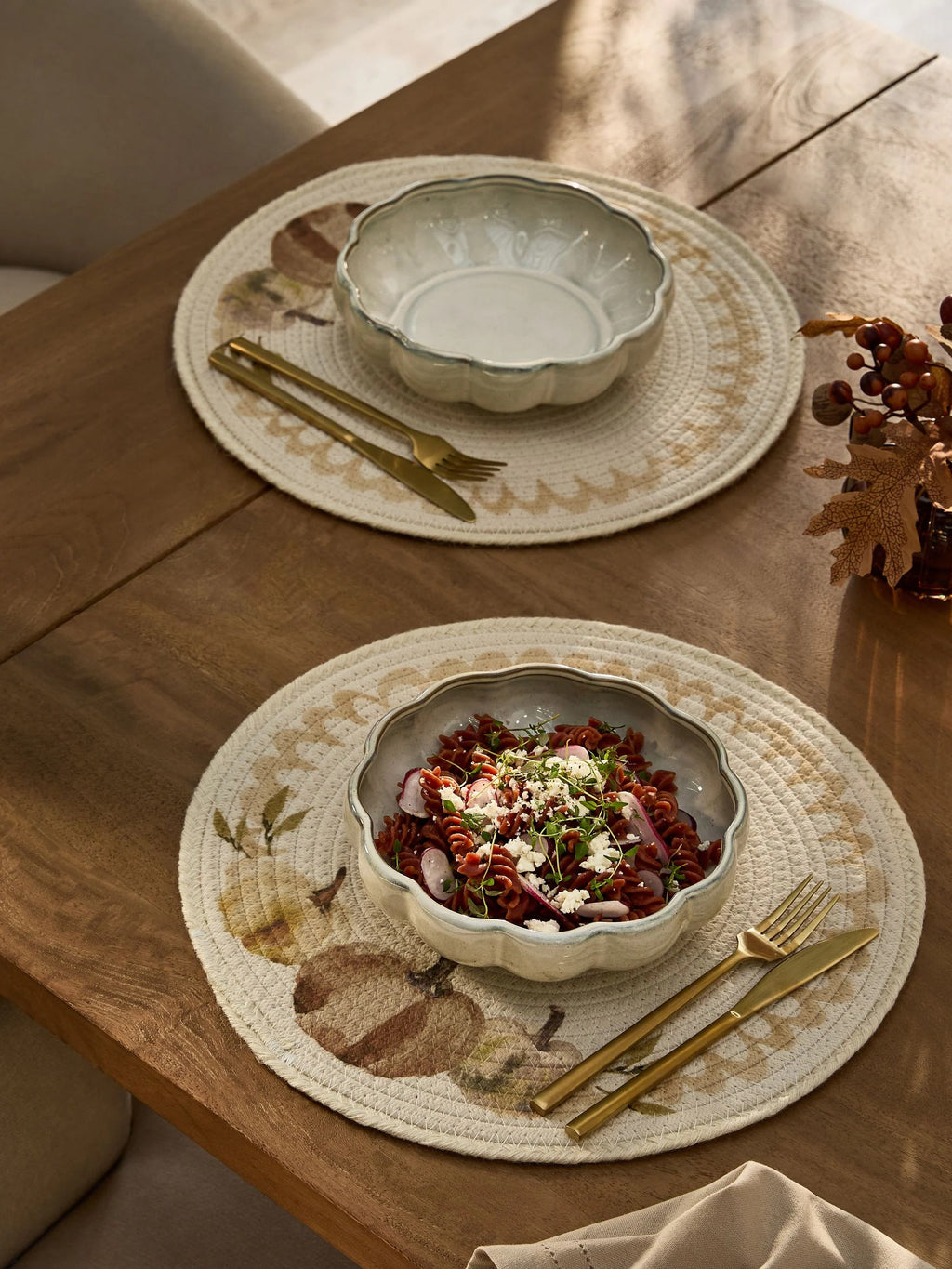 Preorder Set of 2 Natural Autumnal Pumpkin Pasta Bowls Height 5.5cm  Width 21cm  Depth 21cm