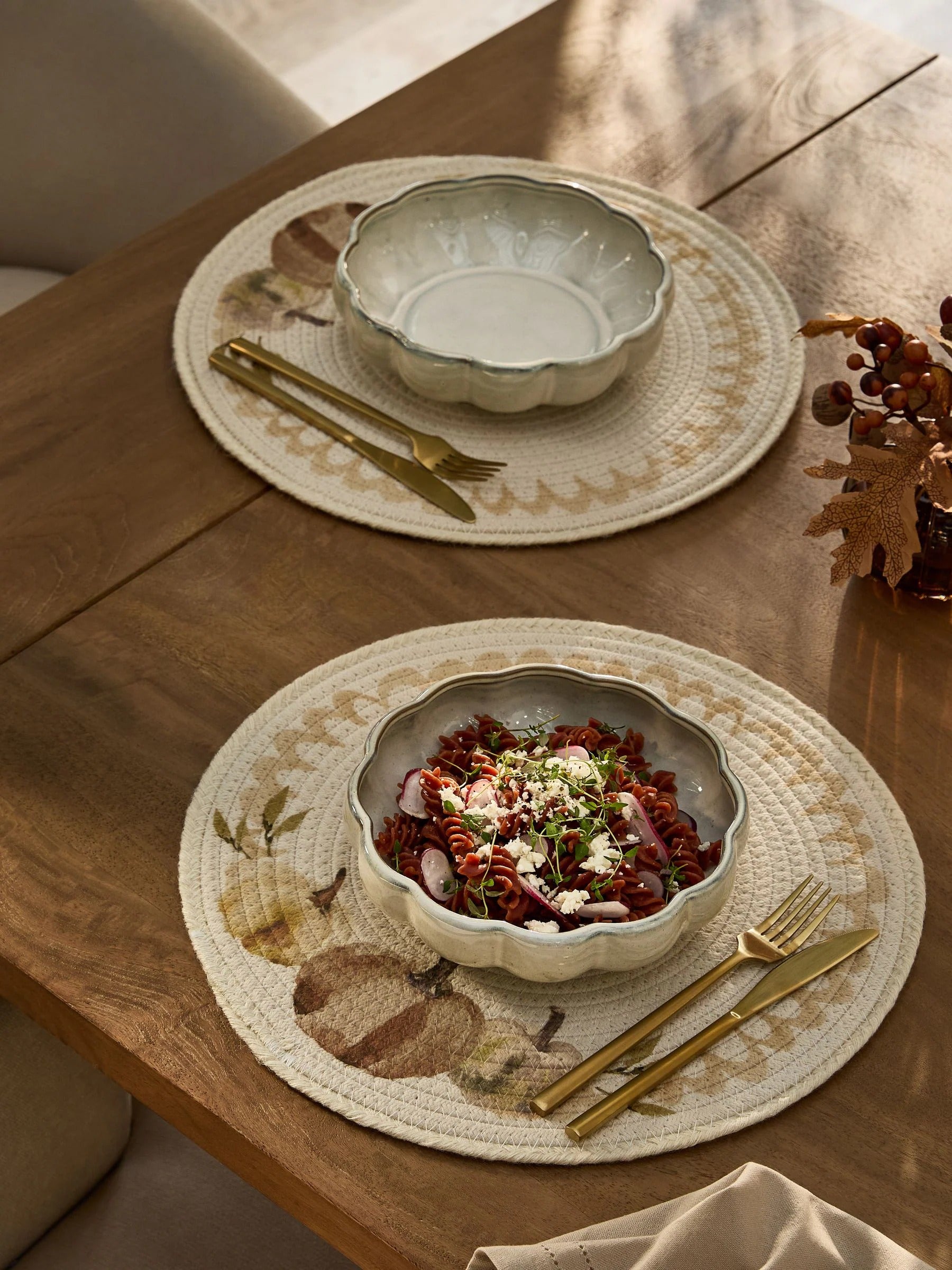 Preorder Set of 2 Natural Autumnal Pumpkin Pasta Bowls Height 5.5cm  Width 21cm  Depth 21cm